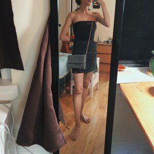 BERAND NEW Gray Suede Crossbody Bag with Weave Design and Metal Straps